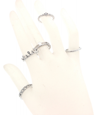 5Pcs  Rhinestone Ring Set  RZ300123 SILVERCL